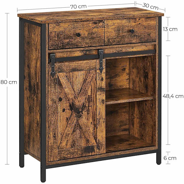 Rootz skænk - Kommode - Opbevaringsskab - Skydedør - Industriel - Brun - Sort - Forarbejdet træ - Metal - 70 x 30 x 80 cm