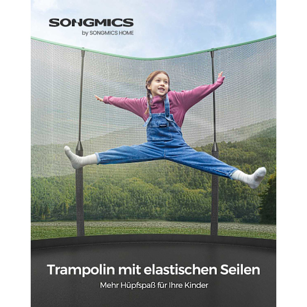 Rootz 12 jalan trampoliini turvaverkolla - Viidakonvihreä - Ulkotrampoliini - Galvanoitu teräsrunko - Lasikuitupylväät - 305cm x 256cm x 76cm - Maksim