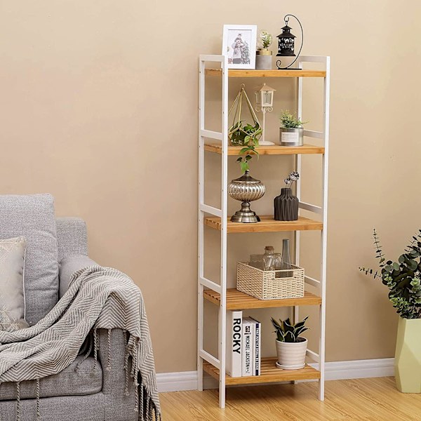Rootz reol - Opbevaringsstativ - Køkkenskab - Bambus - Hvid - Beige - 5 niveauer - 45 x 31,5 x 142 cm