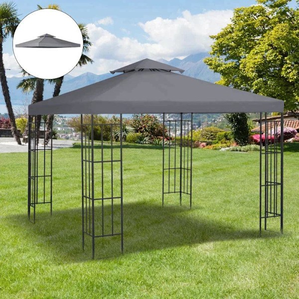 Rootz Gazebo Ersättningstak - Ersättningstak - Dubbelvåningstak - Paviljongtak - Metall - Deep Grey - 300cm x 300co