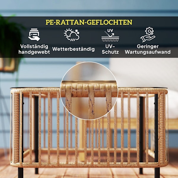 Rootz Poly Rattan -puutarhapöytä - Säänkestävä sivupöytä - Neljännespöytä - Kestävä muotoilu - 65 cm x 65cm x 43cm