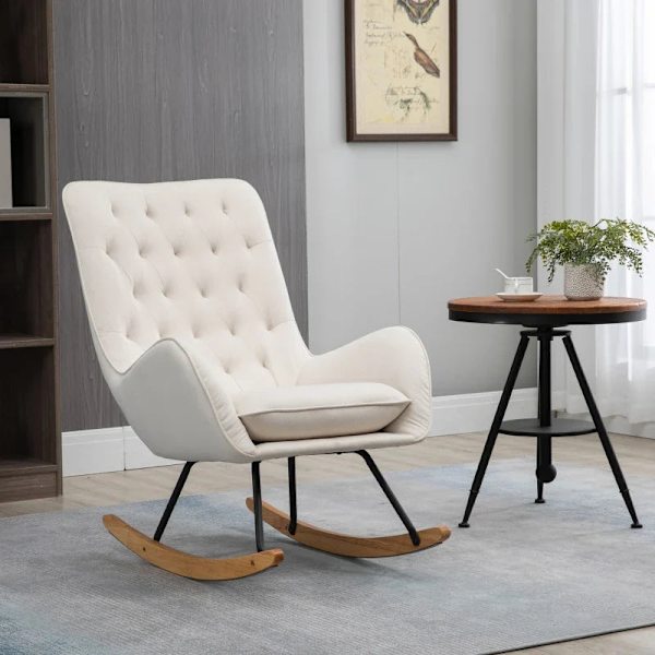 Rootz Gyngestol - Scandi Design - Afslapningsstol - Knapsømning - Stue - Spisestue - Cremefarvet + Naturlig + Sort - 69 cm x 90 cm x 100 cm