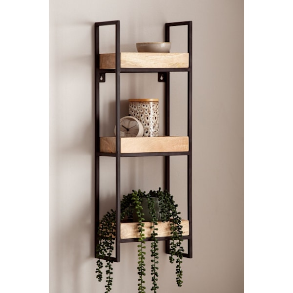 Rootz Modern Industrial Væghylde - Flydende hylde - Dekorativ hylde - Massivt træ og metal - Tre opbevaringsområder - Håndlavet - 27 cm x 77 cm x 18 c