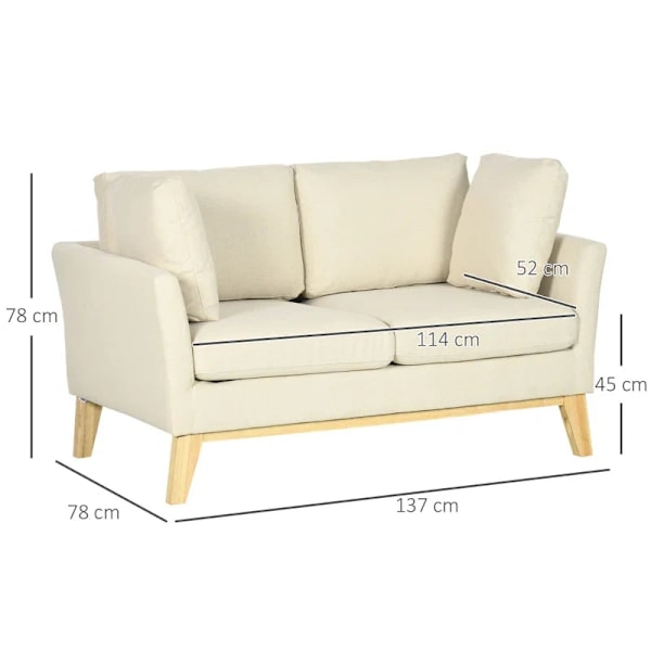 Rootz 2 pers. sofa - Skandinavisk design - Loveseat 2 pudepuder - Ramme af naturtræ - Beige - 137 x 78 x 78 cm