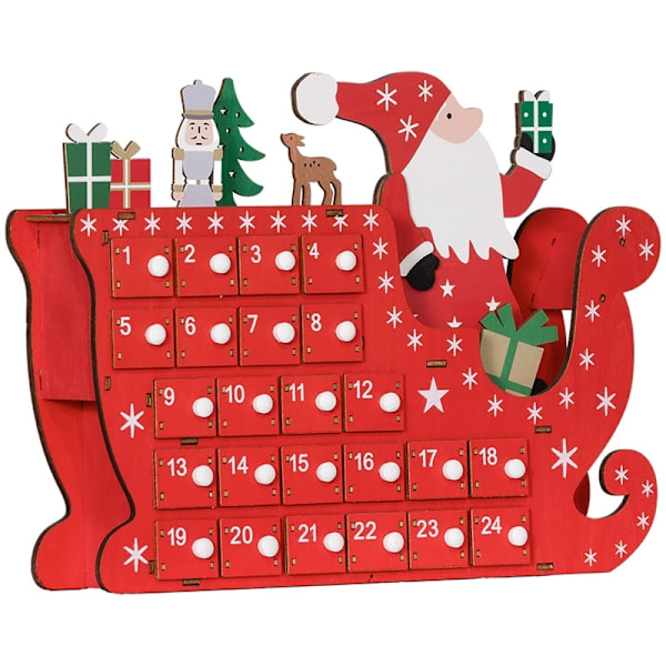 Rootz Santa Sleigh Adventskalender - Julenedtælling - Skrivebord eller kappeindretning - 24 rum - Genanvendelig - Rød - 22,5 cm x 8 cm x 36 cm