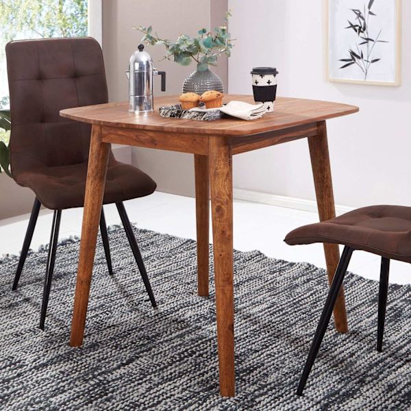 Rootz værelses spisebord Sheesham 80x78x80 cm massivt træbord - Designer køkkenbord træ - Massivt træbord Rustikt - Spisebord Massivt ægte træ Moderne