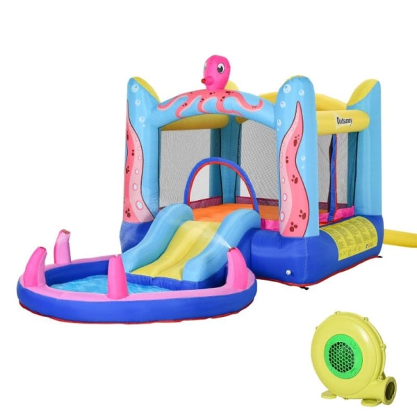 Rootz Bouncy Castle - Uppblåsbart hoppslott - Slide Bouncy Castle - Play Castle - Vattenland för barn - Uppblåsbar studsmatta - Vattenrutschbana Pool