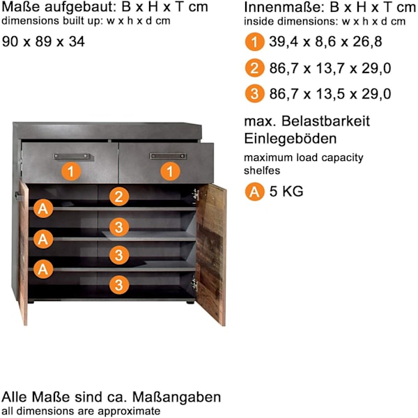 Rootz Skoskab - Opbevaring til sko - Skab - Skænk - 90 x 89 x 34 cm Grafitgrå