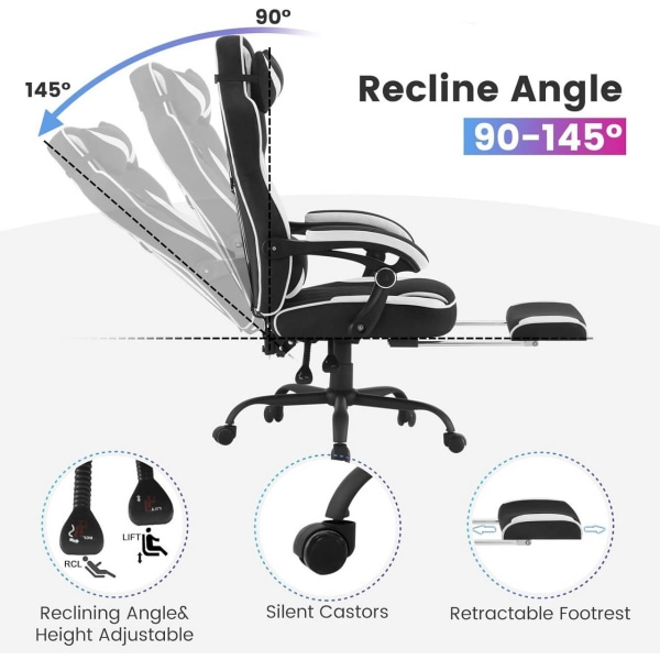 Rootz Gaming Chair - Kontorsstol - Datorstol - Pocket Spring Cushion - Ergonomisk design - Slitstarkt Leathaire Tyg - 57cm x 51,5cm