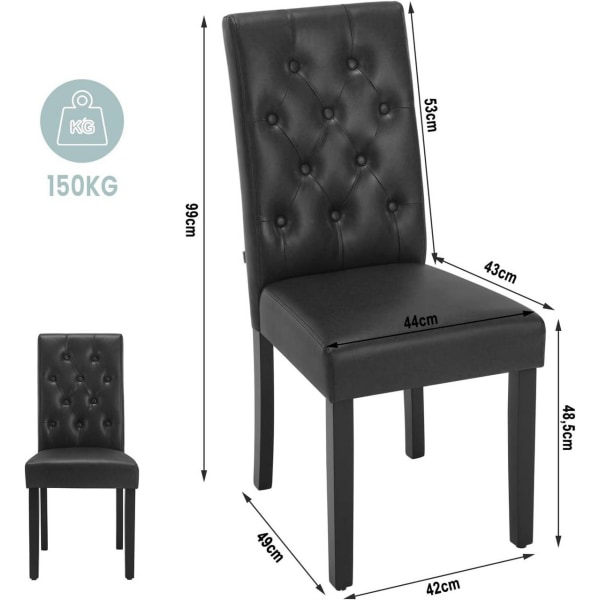 Rootz Matsalsstolar - Köksstolar - Bekväma sittplatser - Ergonomisk design, enkelt underhåll, hög hållbarhet - konstläder och massivt trä - 44cm x 99c