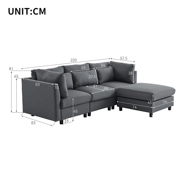Rootz Modern 3 istuttava kulmasohva - Mukava sohva - Ergonominen sohva - Selkätuki - 220L x 157P x 81H cm