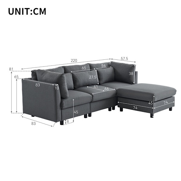Rootz Modern 3-sæders hjørnesofa - Komfortabel sofa - Ergonomisk sofa - Rygstøtte - 220L x 157P x 81H cm