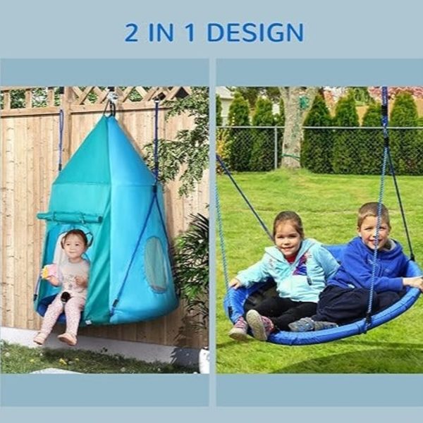 Rootz Nest Gunga med tält - Barngunga - Längdjusterbara rep - Vattentät - Lastkapacitet upp till 150 kg - Blågrön - 100L x 100W x 150H cm