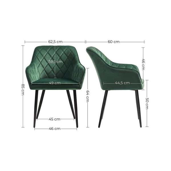 Rootz Matstol - Klädd matstol - Matstol i trä - Modern matstol - Industriell matstol - Ergonomisk matstol - Grön - 62,5 x 60 x 85 cm (L x B x H)