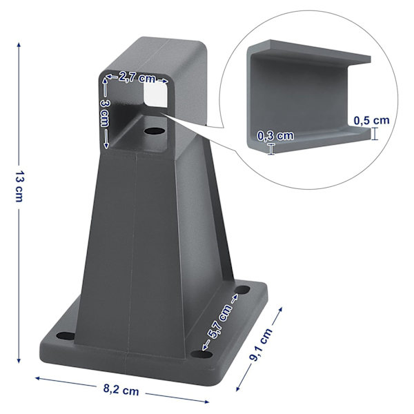 Rootz Vægbeslag til Sidemarkiser i aluminium - Monteringsbeslag - Grå - 9 cm x 8 cm x 12,8 cm - Nem montering