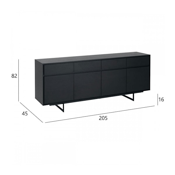 Rootz skänk - Förvaringsskåp - Buffébord - Gott om förvaring - Hållbar konstruktion - Snygg design - 205 cm x 45 cm x 82 cm - Svart ekfaner