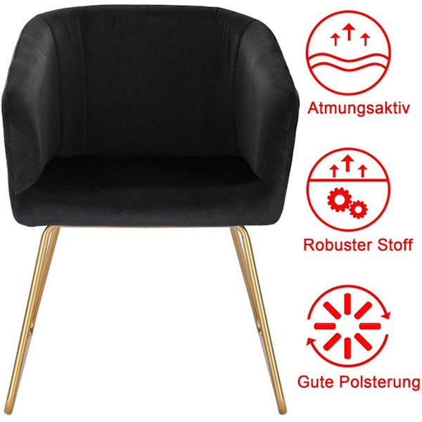 Rootz Velvet Matstolar Set med 6 - Guldmetallben - Elegant sittplats - Bekväm och hållbar - Ergonomisk design - Halkfri - Enkel montering - 43 cm x 41