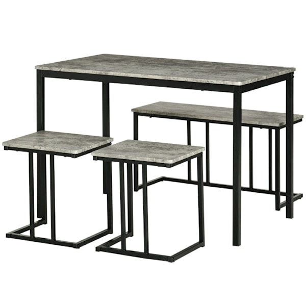 Rootz Compact Köksbordsset - Minimalistiskt matsalsset - Platssparande möbel - Metallstomme - 110x70x75cm Bord, 86x35x45cm Bänk, 40x35x45cm pallar