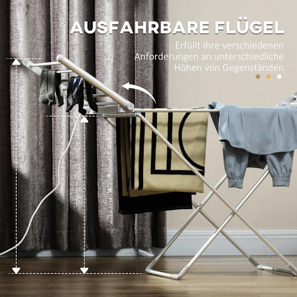 Rootz uppvärmd elektrisk tvättställ - torkställ - vikbart klädställ - sparar torktid - 144L x 53b x 91h cm
