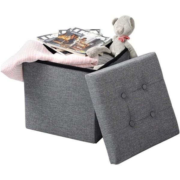 Rootz hopfällbar förvaringspall - ottomansk bänk - platsbesparande sits - MDF (E1) - 37,5 cm x 38 cm x 37,5 cm - andningsbart linneöverdrag