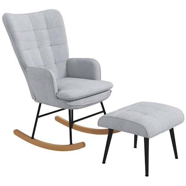 Rootz gyngestol med osmannisk - Scandi Design - Bøgetræ - Komfortabel polstring - Stilfuld - Holdbar - 64 cm x 89 cm x 90 cm - Grå