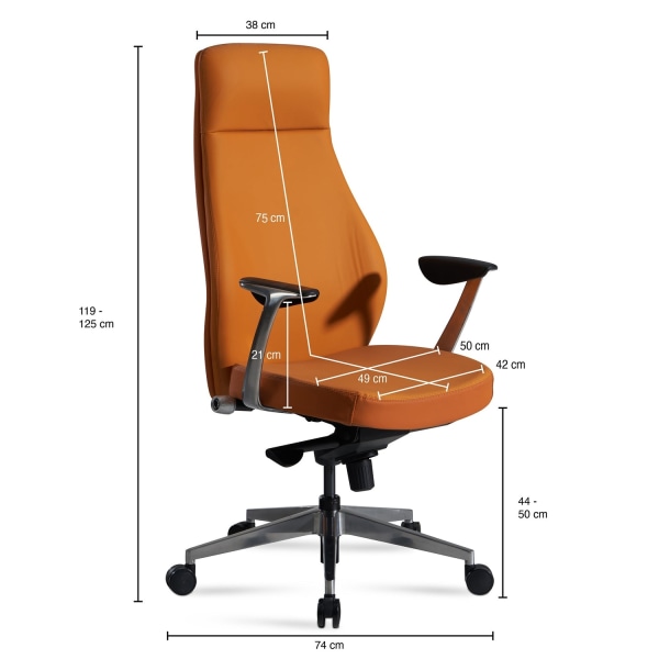 Rootz Executive Chair - Kontorsstol - Ergonomisk stol - Högkvalitativ klädsel - Armstöd i aluminium - Justerbar sitthöjd - 119cm x 74cm x 74cm