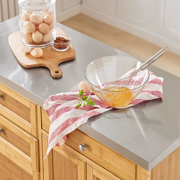 Rootzin keittiön säilytysvaunu - Kitchen Island - Keittiökaappi - Kaappi - Senkki, jossa ruostumattomasta teräksestä valmistettu kansi