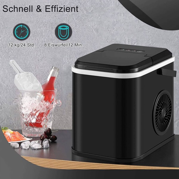 Rootz Portable Ice Cube Maker - Självrengörande ismaskin - Snabb isproduktion - Kompakt design - Tyst drift - 30,5 x 28,2 x 22,2 cm