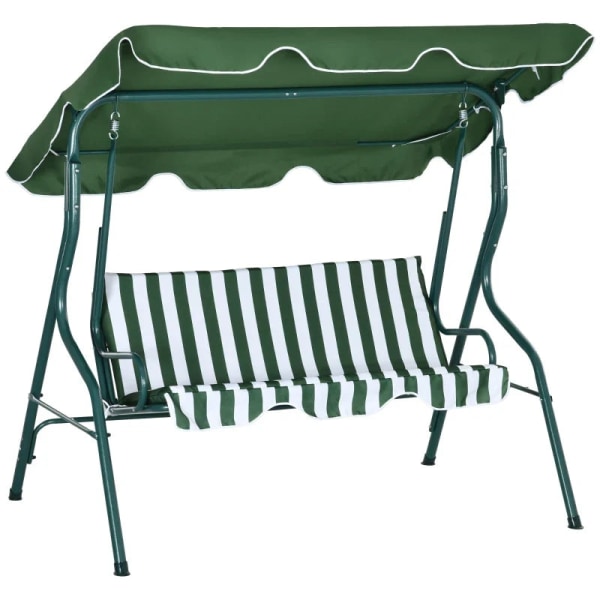 Rootz Hollywood Swing - Trädgårdsstol - Gungbänk - Väderbeständig - 3-sits - Soltak - Metall-polyester-skum - Grön-Vit - 170L x 110W x 153H cm