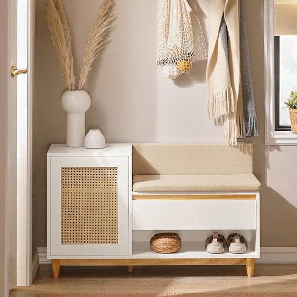 Rootz skoskab med bænk - Entryway Organizer - Opbevaringsenhed - MDF og fyrretræ konstruktion - Justerbar hylde - Formbeskyttelse - Komfortable siddep