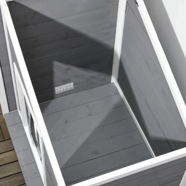 Rootz Dog Kennel - Massivt trä - Väderbeständig - Asfalttak - Grå + Vit - 71cm x 58cm x 77cm