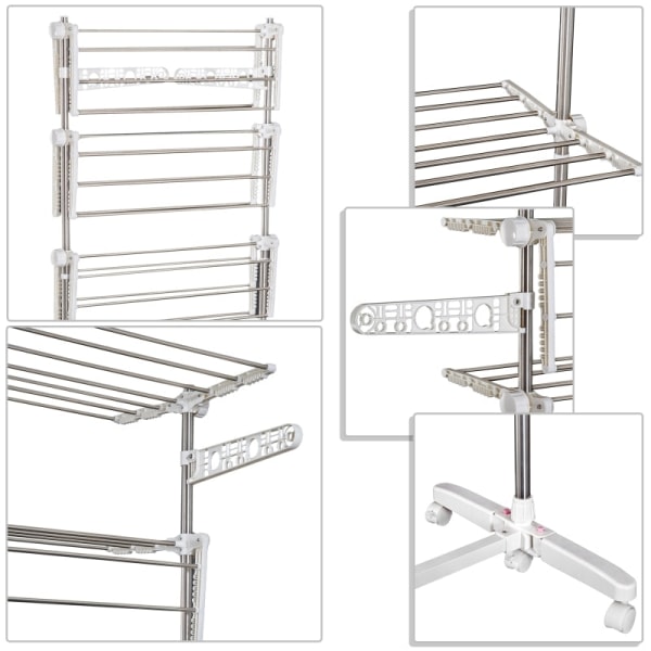 Rootz Mobile Clothes Airer pyörillä - Taitettava kuivausteline - Ruostumaton pyykkiteline - Maksimaalinen monipuolisuus - Optimaalinen joustavuus - He