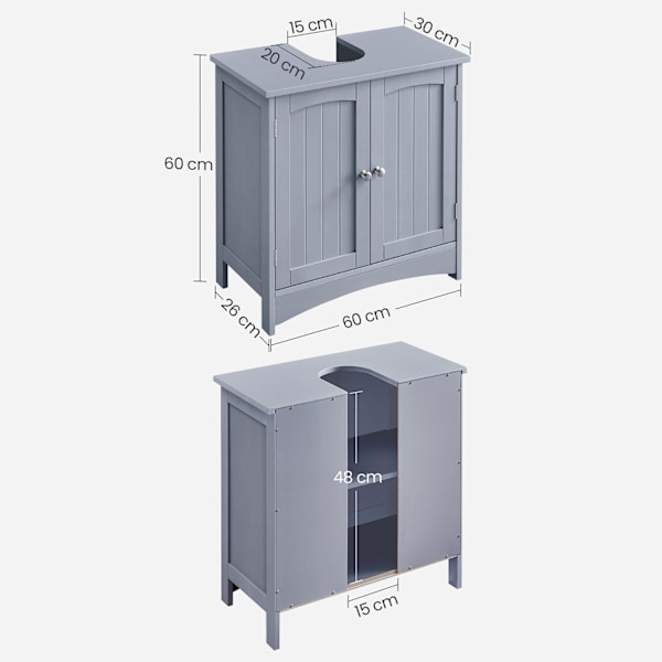Rootz Diskbänk Underskåp - Badrumsskåp - Förvaring med 2 dörrar - Mystical Grey - MDF-material - 30 cm x 60 cm x 60 cm - Väggmonterbar