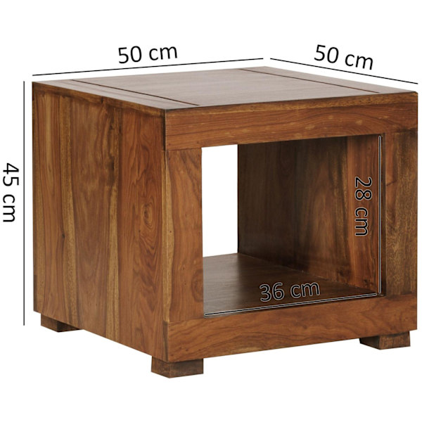 Rootz Soffbord - Soffbord i massivt trä - Sängbord - Fyrkantigt soffbord - Öppet fack - Trä - 50x50 cm