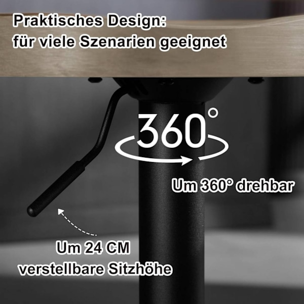 Rootz Roterbar Barpall - Kökspall - Vridbar sits - Justerbar i höjdled - Massivt trä - 41,5 cm x (60-81) cm x 31,5 cm