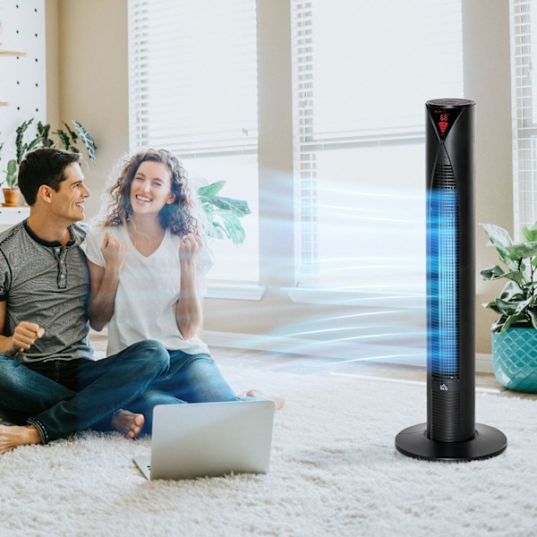 Rootz Quiet Column Fan - Tower Fan - Cooling Appliance - 70 ° Oscillation - Energibesparelse - 31,5 x 31,5 x 96 cm - Sort