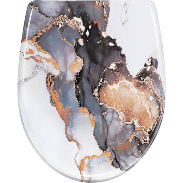 Rootz O-formad termosad toalettsits - Soft Close - Quick Release - Rostfritt stål Gångjärn - 37 cm x 47,5 cm - Antracit trämönster