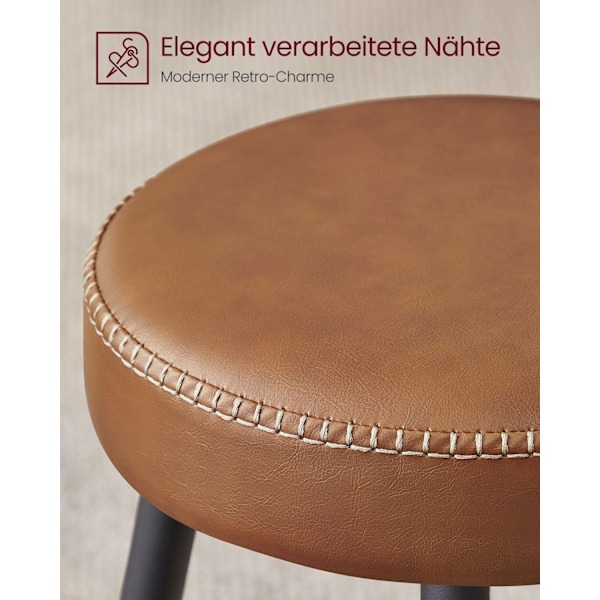Rootz Ekho Collection - 2-delad barstolsset - Karamellbrun - konstläder - Stålram - 51,6 cm x 51,6 cm x 76,2 cm