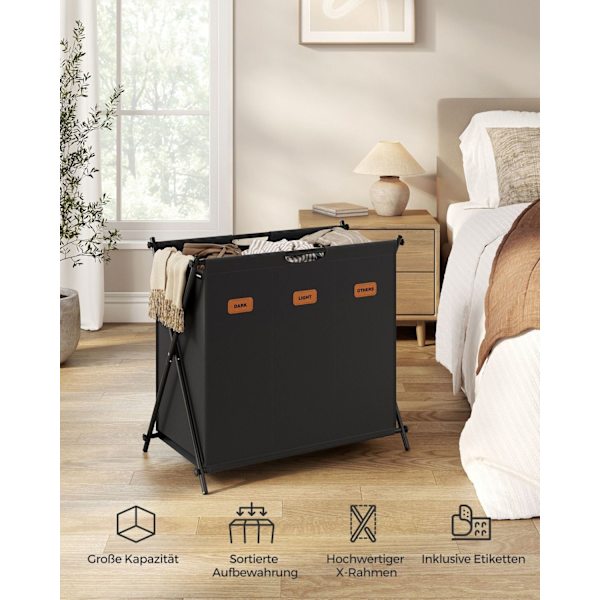 Rootz bärbar tvättkorg - hopfällbar korg - tygförvaringsfack - 600D Oxford-duk - Stålram - 70 cm x 40 cm x 66 cm
