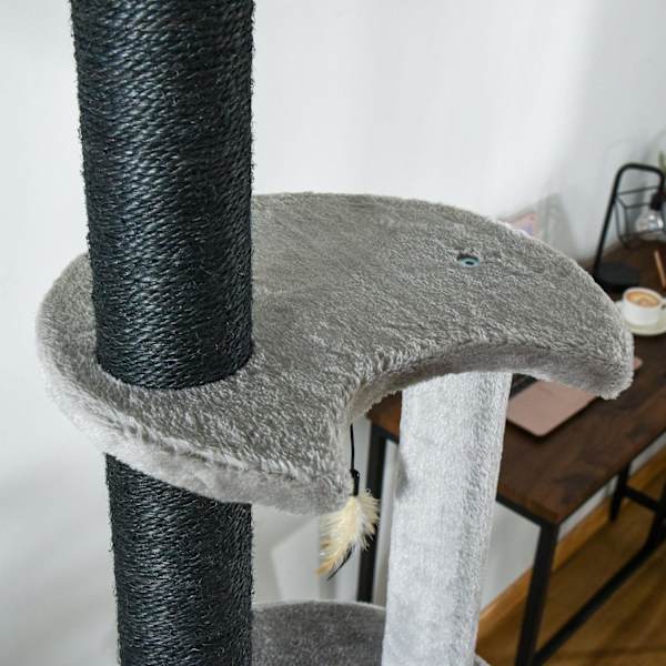 Rootz justerbart kattklätterträd - ljusgrå - spånskiva, sisal, plysch - 23,62 cm x 15,74 cm x 88,58 cm