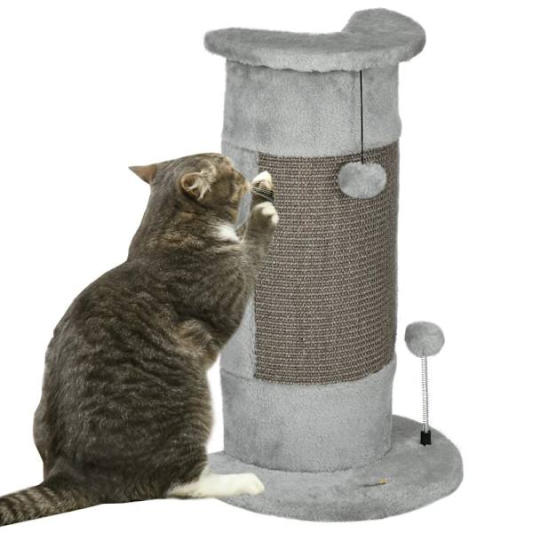 Rootz Cat-kradsestolpe - Inklusiv 2 bolde - Overdækket plys - Legebolde - Blødt plys - Spånplade - Hjørnevægge - Grå - 34L x 25,5W x 58H cm