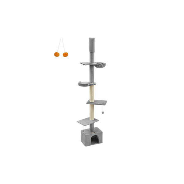 Rootz Ceiling High Cat Tree - Raaputustolppa - Cat Tower - Säädettävä korkeus - Vaaleanharmaa - MDF, Vaneri, Pehmo, Sisal - 45cm x 30cm x (231-291cm)