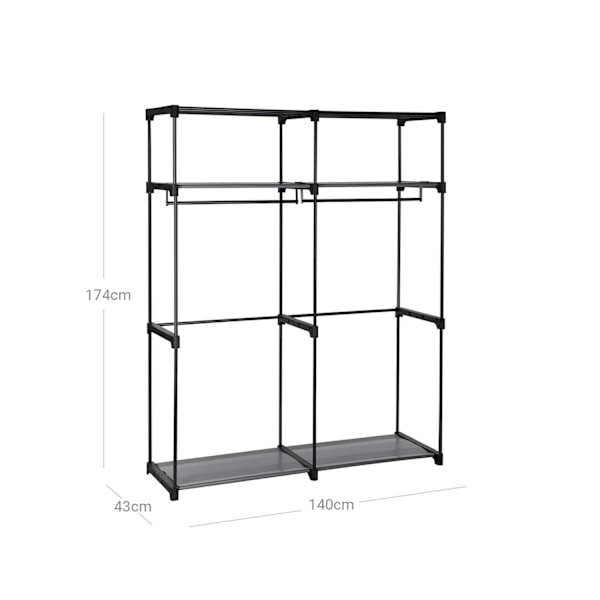 Rootz Stofgarderobe - Transportabelt skab - Sammenklappeligt tøjstativ - Ikke-vævet stof - 140 cm x 43 cm x 174 cm
