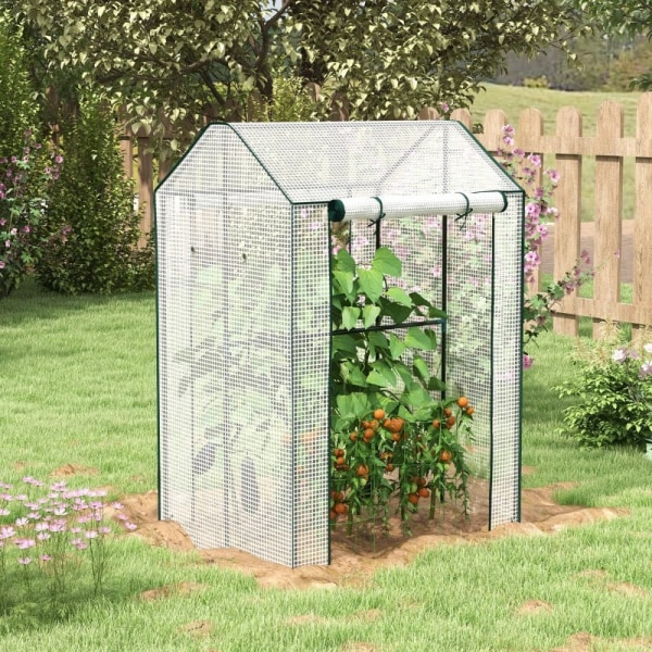 Rootz Greenhouse - Film Greenhouse - Kallram - Väderbeständig - Roll Up Door - Vit + Grön - 100cm x 80cm x 150cm