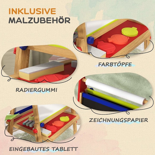 Rootz 3 -in -1 Lasten maalaus - liitutaulu - Whiteboard - Luova hauska - 61L x 47W x 113H CM - Säädettävä korkeus 95-110 cm - Sisältää lisävarusteita