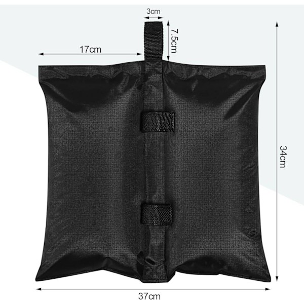 Rootz Sandbag Sæt - 4 dobbeltkammer vægtposer - 300GSM Oxford stof - Vandtæt - Nem fastgørelse - Alsidig brug - 37 cm x 41,5 cm - Sort