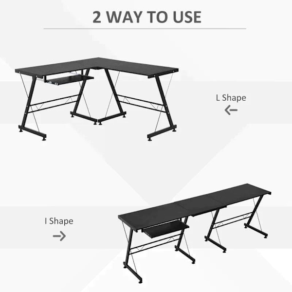 Rootz Desk - Office Desk - Gaming Desk - L Shape Desk - Black - 210 x 50 x 73.5 cm