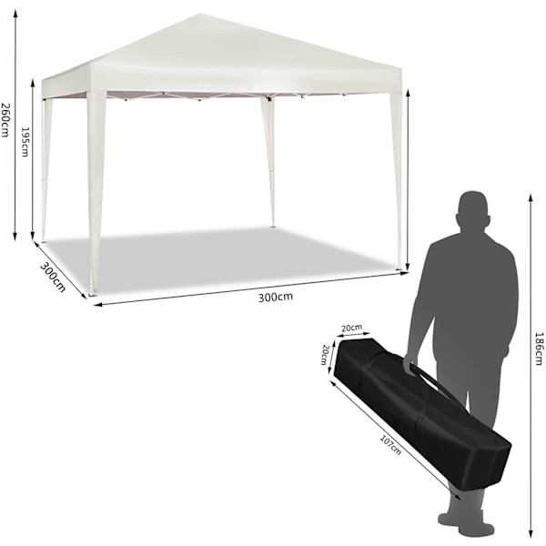 Rootz Gazebo Pop-Up-tält - Vattentät pagod - Solskyddstak - UV- och regnskydd - Enkel installation - Justerbar höjd - 3m x 3m - Beige