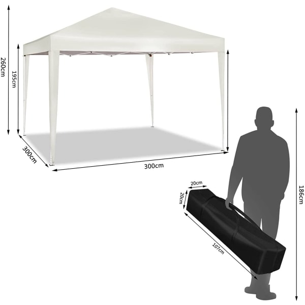 Rootz Gazebo Pop-Up telt - Vandtæt Pagoda - Solafskærmning - UV- og regnskjold - Nem opsætning - Justerbar højde - 3m x 3m - Beige