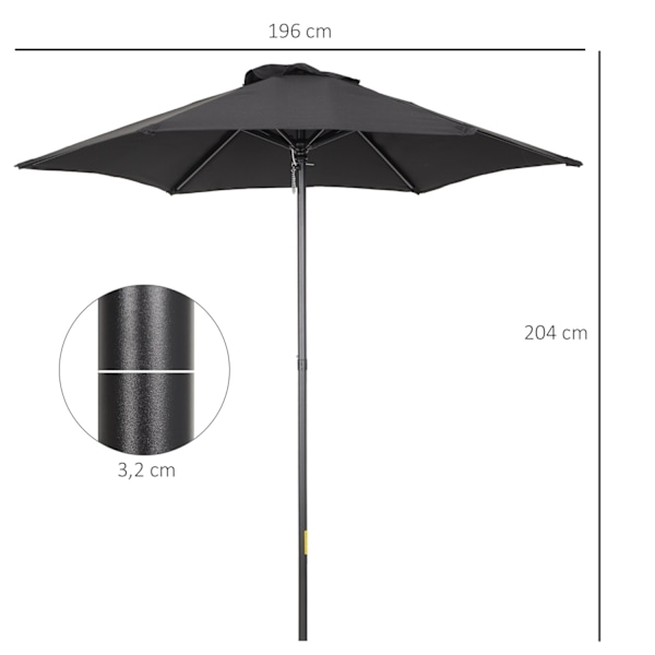 Rootz Black Hexagonal Parasol - Balkon Sunshade - Patio paraply - Easy Open - Ø196 cm x 2,04m